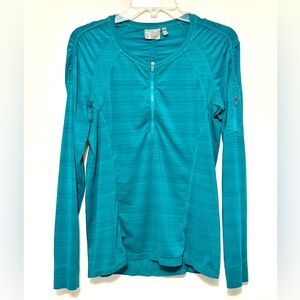 ATHLETA Fast Track 1/4 Zip Long Sleeve Shirt Top Blouse Athletic Green Teal L